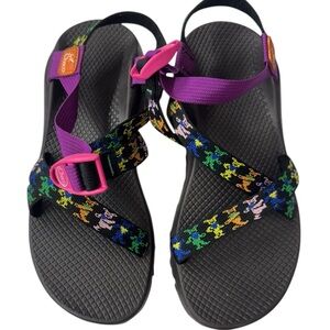 Chaco Pink and Purple Sandals with Toe Loop and Buckle